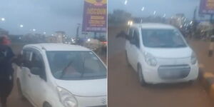 A collage of a man entering a taxi through the window in Juja on Tuesday December 5, 2023