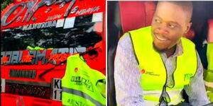 A collage of a pimped bus (left) and Nairobi governor Johnson Sakaja inside the bus (right) on Sunday November 20, 2022