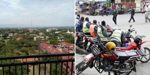 A collage of a section of Milimani estate in Kisumu County(left) and boda boda riders on the streets (right)
