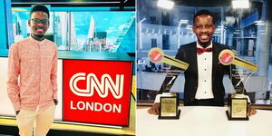A collage of award winning journalist Timothy Otieno at CNN and at KTN studios..jpg
