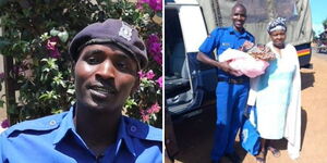 A collage of constable Kenneth Kapelel and the woman he helped at the hospital