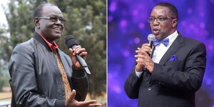 A collage of ex-Meru Governor Kiraitu Murungi at a public event in July 2022 (left) and Agano Party leader David Mwaure at a church service in July 18, 2022 (right)