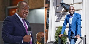 A collage of former Interior CS Fred Matiang'i (left) and CNN's Larry Madowo (right)