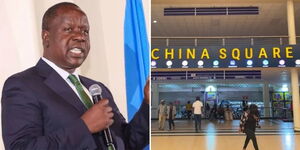A collage of former Interior Cabinet Secretary (left) and China Square at Unicity Mall (right)