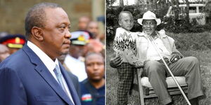 A collage of former President Uhuru Kenyatta and a young Uhuru with his father, the late Mzee Jomo Kenyatta..jpg