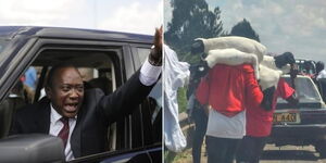 A collage of former President Uhuru Kenyatta at a past event (left) and invaders carrying sheep from Northland City on Monday March 27, 2023 (right).