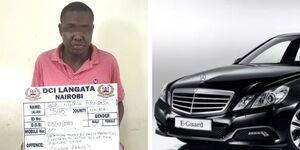 A collage of fraud suspect Bob Nyongesa (l) and a meredes Benz vehicle.jpg