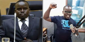 A collage of journalist Joshua Sang at ICC (left) and in studio (right)