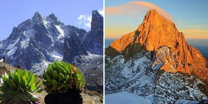 A collage of peaks of Kenya's tallest mountain, Mt Kenya.