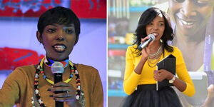 A collage of radio presenter Adelle Onyango posing for a photo at a past event