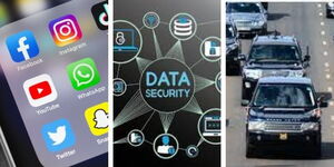 A collage of social media, data security and a motorcade