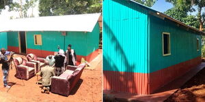 A collage of the house built for a widow in Murang'a by Kameme TV's Ngugi Wa Karanja March 2023