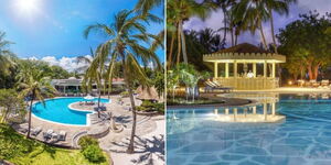 A collage of the Diamond Dream of Africa hotel (left) and Sandies Malindi Dream Garden (right) in Watamu