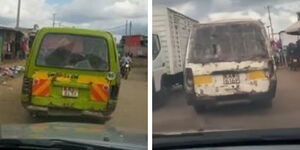 A collage of two dilapidated matatus spotted in Nairobi