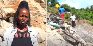 A collage of veronica Wairimu at her quarry in Embu County