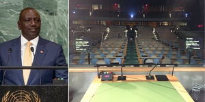 A collage omakes his speech during the 77th session of the UN General Assembly on Wednesday, September 21and the podium arrangement .jpg