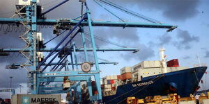 A container ship docked at the Port of Mombasa.