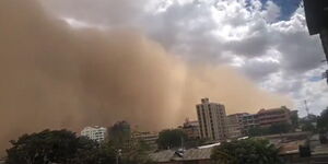 A dust storm envelopes Nairobi on October 1, 2019.