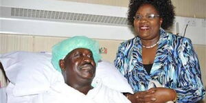 A past image of ODM leader Raila Odinga and wife Ida Odinga at a hospital 