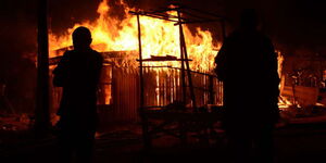 A fire at Miharati Centre in Kipipiri, Nyandarua County.