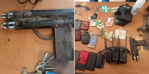 A homemade gun recovered in Kayole, Nairobi (left) an other properties found in the same house.