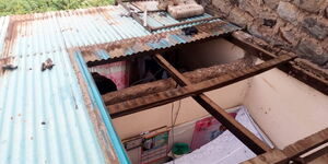 A rental house with uprooted roof in Kariobangi, Nairobi. 20th April 2020.