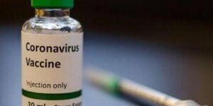 A medicine vial labelled coronavirus vaccine.