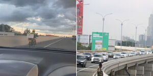 A motorbike on the Nairobi Expressway (left) and a section of the Expressway.
