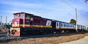 A passenger train at Thika station, north of Nairobi.