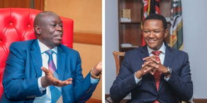 A photo collage of DP Rigathi Gachagua and Foreign Affairs CS Alfred Mutua