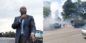 A photo collage of Deputy President Rigathi Gachagua and protests in the Nairobi CBD on March20, 2023.jpg
