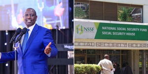 A photo collage of President William Ruto and the NSSF headquarters in Nairobi..jpg