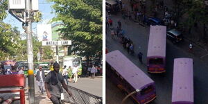 A photo collage of buses barricading City Hall Way on March 2, 2023.