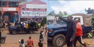 A photo collage of supporters a top of a police vehicle in Oyugis on March 30, 2022.
