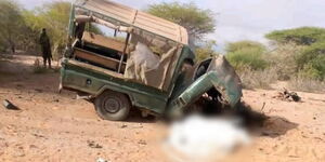 A photo of GSU vehicle after running over an IED in Garissa on Monday October 30, 2023