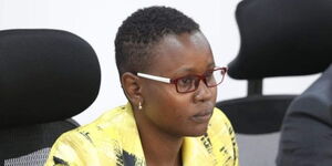 A photo of Judy Chepchirchir appearing before Senate Committee in August 2023 