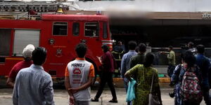A photo of a hotel that caught fire in India on Sunday August 27, 2023