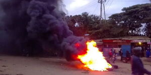 A photo of burning tyres during a past demonstration.