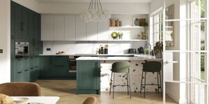 A photo of an open-plan kitchen next to an outdoor window