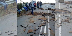 A photo of protestrs vandalising the R33 highway in South Africa in September 2020.