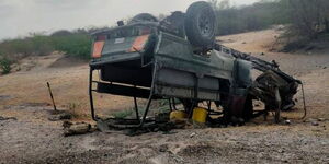 A photo of the police vehicle ferrying officers from the Border Patrol Unit, which hit an IED in Garissa on Tuesday, February 14, 2023.