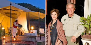A photo taken during Micato Safaris trip (left) and former US President George Bush with his family on the trip.