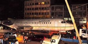 A plane's fuselage causes traffic in Kiambu Town on Sunday, January 30, 2022.