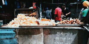 A roadside food vendor stand.