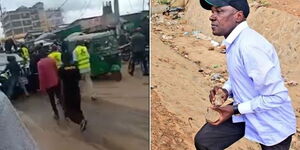 A screen grab of Khalwale engaged in a fight with a supporter (left) and throwback to when he battled Kibra youth in 2019
