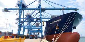 A ship docked at the Port of Mombasa.