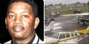 A side by side image of Joshua Manyara Mochache and emergency planes at a Wilson airport.