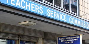 A signpost showing Teachers Service Commission mandated with hiring teachers in Kenya.