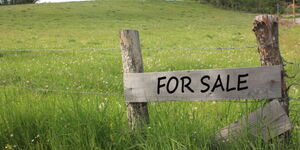 A signpost showing land for sale