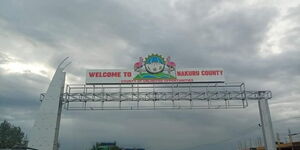A signpost welcoming travelers to Nakuru County taken on October 28, 2019.